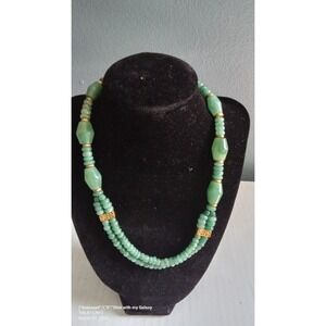Jade Necklace Beaded Green Gold Tone Statement Jewelry